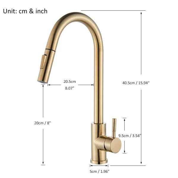 Quyanre Brushed Gold Kitchen Faucet Pull Out Kitchen Sink Water Tap Single Handle Mixer Tap 360 Rotation Kitchen Shower Faucet - Image 2