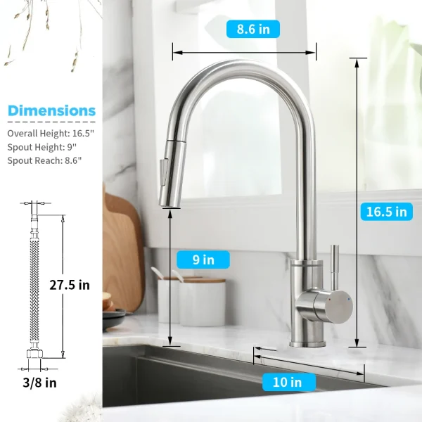 Brushed Nickel Kitchen Faucet Single Hole LED Style Pull Out Spout Kitchen Sink Stream Sprayer Head Black Mixer Tap LED 866006 - Image 6